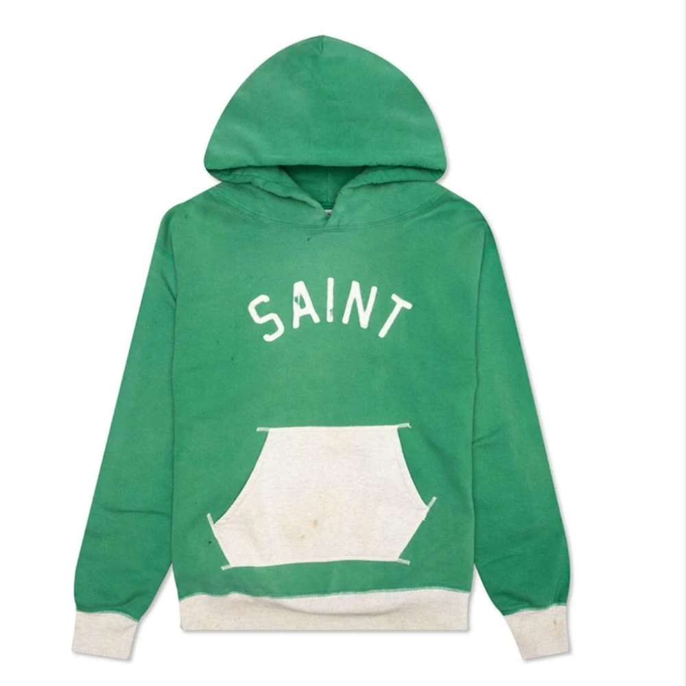 SAINT MICHAEL FELT HOODIE - GREEN/GREY